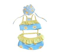 IUOUTG Ensemble De Bikini D'été Fleurs Chien Maillot De Bain avec Chapeau Mignon Chiot Plage Robe Coton Respirant Chien Natation Gilet pour Chien De Petite Et Moyenne Taille Chat