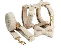 IUOUTG Ensemble De Harnais pour Chien Beige avec Collier Et Boucle Métallique Durable Réglable Leash, Poignée Facile À Contrôler, Idéal pour Les Parties De Promenade De Chien Et Les Photos