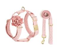 IUOUTG Harnais Et Laisse pour Chien Rose sans Traction Harnais pour Chien Doux avec Fleur Et Boucle en MéTal Ajustable ContrôLe Facile pour La Promenade, Le Mariage Et La FêTe d'anniversaire