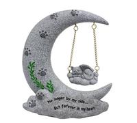 IUOUTG Pierre Commémorative pour Animaux De Compagnie en Forme De Lune Chat Chien Pierre Tombale Pierre Tombale De Jardin, Gris Imitation Pierre Finition Résine Décoration