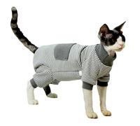 IUOUTG Pull sans Poils pour Chat - Vêtements d'hiver Chauds À Col Roulé À Quatre Pattes Classiques Rayés pour Chats Sphynx - Tenue avec Manches pour Chaton Sphynx Devon