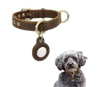 IUOUTG Rétro Collier pour Chien Airtag Chien GPS Pisteur Collier Cuir Véritable Matériel Concevoir Réglable Et Accessoires en Métal pour Chiots