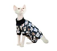 IUOUTG Sphynx Vêtements pour Chat 4 Pattes, Pull Chaud sans Poils pour Chat, Pyjama avec Col Rond Et Motif Imprimé, Chemise pour Chaton, Vêtements pour Devon Et Chiot