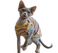 IUOUTG T-Shirts De Chat à Rayures Arc-en-Ciel, Vêtements De Chat Sphynx Gilet sans Manches Respirant D'éTé Vêtements pour Animaux De Compagnie pour Cornish Rex, Devon Rex