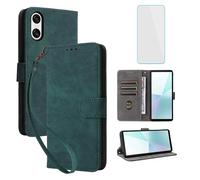 IUQXU Étui de protection pour Sony Xperia 10 VI - Avec verre blindé RFID - Anti-chocs - Avec compartiment pour cartes - Fonction support - Portefeuille - En cuir - Pour Sony Xperia10 VI PDX-246 Xperia