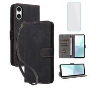 IUQXU Étui de protection pour Sony Xperia 10 VI - Avec verre blindé RFID - Anti-chocs - Avec compartiment pour cartes - Fonction support - Portefeuille - En cuir - Pour Sony Xperia10 VI PDX-246 Xperia