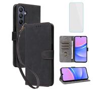 IUQXU Étui portefeuille pour Samsung Galaxy A17 5G avec protecteur d'écran [blocage RFID] Étui à rabat en cuir avec fente pour carte et béquille pour Galaxy A 17 SM-A176B A17 Samsung 17A Noir