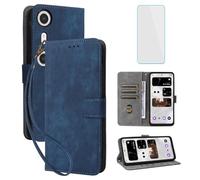 IUQXU XREAL Beam Pro 4G/5G Étui portefeuille de téléphone avec protecteur d'écran [blocage RFID] Étui de téléphone portable en cuir à rabat avec porte-cartes et béquille pour homme et femme Bleu