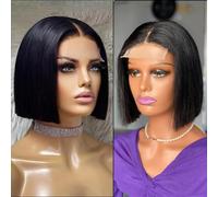Iuscacey Bob dentelle perruques 4X4 150% densité noir naturel qualité sans colle droit 12A vierge cheveux humains perruque 8-10 pouces de haute qualité,8inches