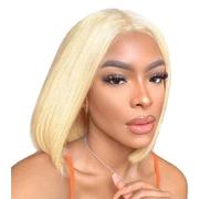 Iuscacey Bob Perruque Dentelle Avant Perruques Cheveux Humains 13X4 Blonde Os Droite Dentelle Perruque Frontale 180% Courte Perruque Bob Cheveux Humains,12inches