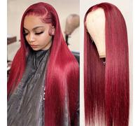 Iuscacey Bourgogne 99J Red Lace Front Perruque HD 13X4 Perruques de cheveux humains Pré épilée perruque frontale en dentelle droite Cheveux humains Wisg,30inches