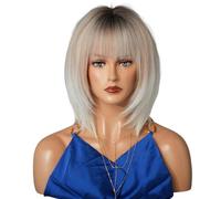 Iuscacey Femmes Perruque Cendre Ombre Bob Blonde Femmes Perruque Pour Femmes Fête Quotidienne Perruques Courtes Droites Perruques Synthétiques Avec Frange Pelucheuse Résistant À La Chaleur
