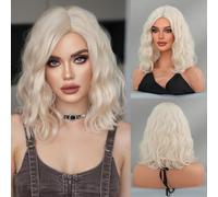 Iuscacey Perruques en cuivre ondulées moyennes de longueur d'épaule pour femme quotidienne Party Hair Bob Perruque Dark Root Highlight Blonde Perruque synthétique naturelle,Milkshake white