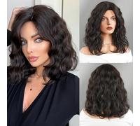 Iuscacey Perruques en cuivre ondulées moyennes de longueur d'épaule pour femme quotidienne Party Hair Bob Perruque Dark Root Highlight Blonde Perruque synthétique naturelle,Dark brown