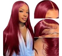 Iuscacey Rouge Couleur Droite 99J Bourgogne Droite 13X4 HD Dentelle Avant Perruque Cheveux Humains Dentelle Perruques Frontales Rouge Remy 180 Densité,24inches