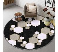 IUUUDDD Tapis Rond Géométrique Romantique Gris Blanc Noir Or 60cm-200cm Tapis à Poils Longs pour Chambre à Coucher Salon Chaise d'ordinateur