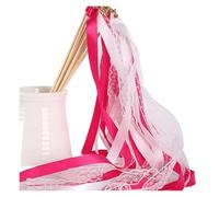 IUVYTA Baguette Ruban Gymnastique White Lace Ribbon Wands with Golden Silver Bells, Fairy Streamer Stick for Wedding Party(Red,10pcs)