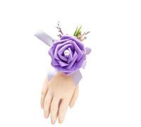 IUVYTA Corsage Mariage Corsage de Poignet Bracelet Demoiselle d'honneur Fleurs Boutonnière Accessoires Mariage Roses en Mousse Petites amies Décoration fête Bal(Purple Bracelet)