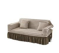 IUVYTA Couverture De Canapé-Lit avec Jupe Housse de canapé élastique à Bulles 1/2/3/4 avec Ourlet Jupe, Protection Extensible Universelle(Brown Colour Block,4 Seater(235-300cm))