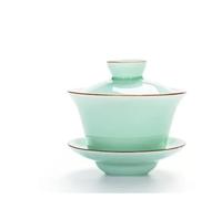 IUVYTA Ensemble de bols à thé en porcelaine avec couvercle et soucoupe en céramique, exquis, Gaiwan, 140 ml (vert)