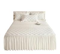 IUVYTA Lot de 3 cache-sommier matelassé confortable à volants avec plateforme pour toutes les saisons, 1 couvre-lit + 2 taies d'oreiller pour la maison (blanc, 200 x 220 x 45 cm)
