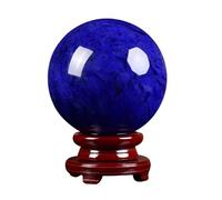 IUYIXWFP Boule de Cristal Bleu foncé avec Support en Bois, Boules de sphère de Cristal Naturel, Boule de guérison à Quartz Bleu décorative, Pierre précieuse en Cristal Brut,5.11in