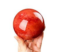IUYIXWFP Boule de Cristal de Quartz d'éperlan Rouge Clair avec Support pour la méditation, la guérison, la sphère de Divination, la décoration de la Maison, Fengshui,3.14in