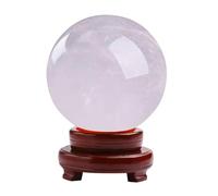 IUYIXWFP Boule de Cristal en Pierre d'énergie avec Support en Bois - Sphère de Divination pour la guérison des Chakras, décoration de Maison, de Bureau, Boule Semi Blanche,4.33in