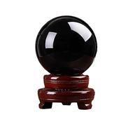 IUYIXWFP Boule de sphère en Pierre d'obsidienne Noire avec Support, Boule de Cristal polie, Figurine de Sculpture pour Divination, méditation Feng Shui, décoration de Bureau à Domicile,3.14in
