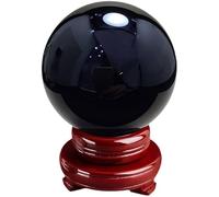 IUYIXWFP Ornement de la Boule de Cristal avec Stand en Bois pour la méditation, sphère cristalline de Feng décorative pour Le Bureau à Domicile et l'équilibrage du Chakra, Black Obsidian,7.48in