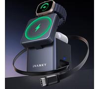 iVANKY pour iPhone 16/15/14 Serie Pro Max, Cube de Chargeur Induction 5 en 1 avec Câble Rétractable pour MagSafe Charger sans Fil, Station de Charge Rapide 65 W pour Apple iWatch Ultra, AirPods