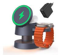 iVANKY Station de Recharge sans Fil 4 en 1 avec Lampe de Nuit pour Chargeur MagSafe, Recharge 3 en 1 pour iPhone 17/16/15/14/13/, Watch, Airpods (Adaptateur Double Port C 100 W Inclus)