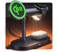 iVANKY Support de Chargeur sans Fil certifié Qi2 4 en 1 pour iPhone 17 Air, veilleuse Station de Charge pour MagSafe, Charge pour iPhone 17/16/15/14/13 Plus/Pro/Max, Apple iWatch, Airpods Pro 2/3