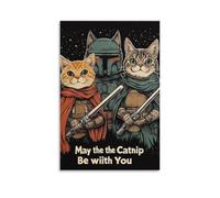 IVAOART Poster amusant sur toile avec chat et Star Wars - Décoration murale pour salon, chambre à coucher - 30 x 45 cm