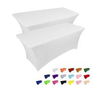 IVAPUPU Lot de 2 nappes rectangulaires ajustées de 240 cm extensibles, blanches, lavables, en élasthanne, protection de table pour fête, mariage, cocktail, banquet, festival
