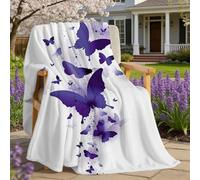 Ivarunner Couverture papillon violet 152,4 x 127,2 cm, cadeau pour femme, couverture printanière en flanelle douce pour canapé, cadeau de Saint-Valentin, d'anniversaire pour maman, amis