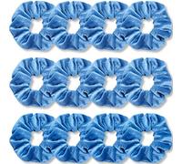 IVARYSS Lot de 12 chouchous bleu azur en vrac, chouchous en velours doux de qualité supérieure, bandes élastiques épaisses de couleurs unies, accessoires pour cheveux pour femmes et filles