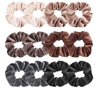 IVARYSS Lot de 12 chouchous en velours neutre pour femme, élastiques et épais, élastiques et souples, accessoires pour cheveux pour queue de cheval