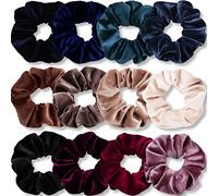 IVARYSS Lot de 12 chouchous en velours pour femme, couleurs foncées, élastiques et épais, élastiques et souples, accessoires pour cheveux pour queue de cheval