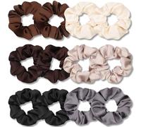 IVARYSS Lot de 12 chouchous pour le sommeil des cheveux, satin doux que la soie pour femmes, jolis bandeaux à nouer pour filles | Coiffure de cheveux épais, couleurs neutres