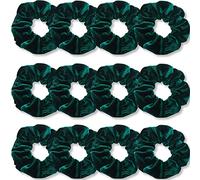 IVARYSS Lot de 12 chouchous vert foncé en velours doux de qualité supérieure - Couleurs unies - Accessoires pour cheveux pour femmes et filles