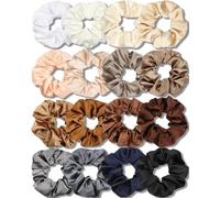 IVARYSS Lot de 16 chouchous pour cheveux, en satin doux que la soie pour femme, accessoires de cheveux tendance pour filles fins | Coiffure de cheveux épais, couleur neutre