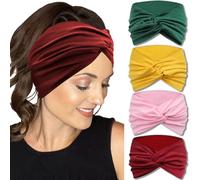 IVARYSS Lot de 4 bandeaux extra larges pour femme, antidérapants, 17,8 cm, grands nœuds torsadés, accessoires pour cheveux, couleur vive