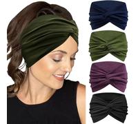IVARYSS Lot de 4 bandeaux extra larges pour femme, antidérapants, 17,8 cm, grands nœuds torsadés, accessoires pour cheveux, couleur unie