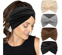 IVARYSS Lot de 4 bandeaux extra larges pour femme, antidérapants et noués torsadés de 17,8 cm, grands bandeaux élégants pour cheveux, à porter pour le yoga, la course à pied, l'entraînement, (couleur