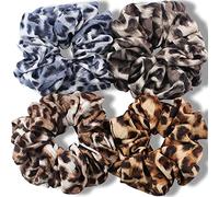 IVARYSS Lot de 4 chouchous extra larges pour cheveux de femme, en satin doux de qualité supérieure, taille XL 15,2 cm, grande bande élastique épaisse et épaisse, motif léopard