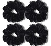 IVARYSS Lot de 4 chouchous extra larges pour femme, en velours doux de qualité supérieure, avec bande élastique de 15,2 cm, noir