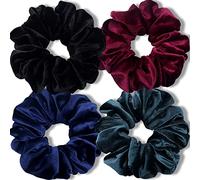 IVARYSS Lot de 4 chouchous extra larges pour femme, en velours doux de qualité supérieure, avec bande élastique de 15,2 cm, noir