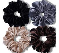 IVARYSS Lot de 4 chouchous extra larges pour femme, en velours doux de qualité supérieure, bande élastique de 15,2 cm, accessoires pour cheveux, neutre