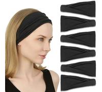 IVARYSS Lot de 6 bandeaux pour femme, antidérapants, extensibles de qualité supérieure, accessoires pour cheveux, à porter pour le yoga, la mode, l'entraînement, les voyages ou la course à pied, noir